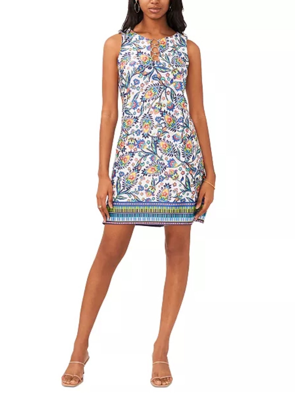 MSK Petite Paisley Three-Ring Sleeveless Shift Dress Medium Petite PM